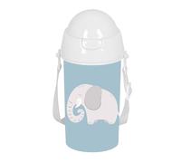 SAFTA PREESCOLAR ELEFANTE - Botella de Apertura Automática, con Pajita, Botella de Agua, Sin BPA, con Bandolera, Cómoda y Ligera, 500 ml, 7.3x19.5 cm