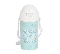 Safta Preescolar Erizo - Botella de Apertura Automática, con Pajita, Botella de Agua, Sin BPA, con Bandolera, Cómoda y Ligera, 500 ml, 7.3x19.5 cm, Color Azul turquesa