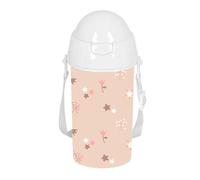 Safta PREESCOLAR FLORES - Botella de Apertura Automática, con Pajita, Botella de Agua, Sin BPA, con Bandolera, Cómoda y Ligera, 500 ml, 7.3x19.5 cm