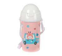 Safta PREESCOLAR JIRAFA - Botella de Apertura Automática, con Pajita, Botella de Agua, Sin BPA, con Bandolera, Cómoda y Ligera, 500 ml, 7.3x19.5 cm