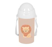 SAFTA PREESCOLAR LEON - Botella de Apertura Automática, con Pajita, Botella de Agua, Sin BPA, con Bandolera, Cómoda y Ligera, 500 ml, 7.3x19.5 cm