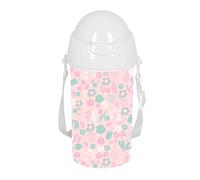 SAFTA PREESCOLAR MARIPOSA - Botella de Apertura Automática, con Pajita, Botella de Agua, Sin BPA, con Bandolera, Cómoda y Ligera, 500 ml, 7.3x19.5 cm