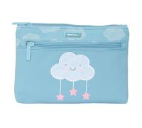Safta Preescolar Nube - Estuche Escolar Grande Doble Cremallera, Estuche Infantil, Estuche Niño, Cómodo y Versátil, Fácil Limpieza, 23x3x16 cm, Color Azul Pastel
