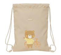 Safta PREESCOLAR OSITO - Mochila Saco Plano Junior, Fácil Limpieza, Mochila, Ideal para Niños de Diferentes Edades, Cómoda y Versátil, Calidad y Resistencia, 26x1x34 cm, Color Beige