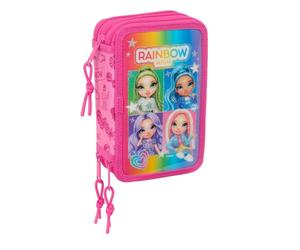 Safta Rainbow High Shine - Estuche Escolar con 37 Útiles Incluidos, Estuche Infantil, Estuche Niño, Ideal para Niños de 5 a 14 Años, Cómodo y Versátil, Calidad y Resistencia, 12.5x5.5x19.5 cm