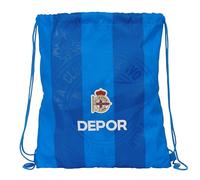 REAL DEPORTIVO DE LA CORUÑA Mochila saco plano grande 35x40 cm para niños, cómoda y resistente Azul