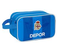 SAFTA Real Deportivo DE LA CORUÑA - Neceser Escolar Infantil Grande, Neceser Infantil, Adaptable a Carro, Ideal para Niños de 5 a 14 Años, Versátil, Calidad y Resistencia, 26x12.5x15 cm, Color Azul