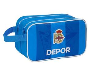 SAFTA Real Deportivo DE LA CORUÑA - Neceser Escolar Infantil Grande, Neceser Infantil, Adaptable a Carro, Ideal para Niños de 5 a 14 Años, Versátil, Calidad y Resistencia, 26x12.5x15 cm, Color Azul