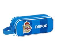 Safta Real Deportivo DE LA CORUÑA - Portatodo Doble Niño, Estuche Infantil, Estuche Niño, Ideal para Niños en Edad Escolar, Cómodo y Versátil, Calidad y Resistencia, 21x6x8 cm, Color Azul