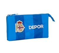 Safta Real Deportivo DE LA CORUÑA - Portatodo Triple, Estuche Infantil, Estuche Niño, Ideal para Niños en Edad Escolar, Cómodo y Versátil, Calidad y Resistencia, 22x3x12 cm, Color Azul
