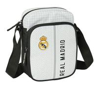 Safta REAL MADRID 1ª EQUIPACIÓN 24/25 - Bandolera con Bolsillo Exterior, Maletín Portatodo, Bandolera, Cómoda y Versátil, Calidad y Resistencia, 16x6x22 cm, Color Blanco/gris
