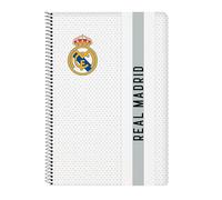 Safta REAL MADRID 1ª EQUIPACIÓN 24/25 - Cuaderno, Libreta Folio 80 hojas Tapas Duras 1Diseño, Ideal para Niños de Diferentes Edades, Cómodo y Versátil, 21.5x1x31 cm, Color Blanco/gris