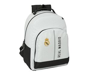 Safta REAL MADRID 1ª EQUIPACIÓN 24/25 - Mochila Adaptable a Carro, Mochila, Ideal para Niños de Diferentes Edades, Cómoda y Versátil, 32x15x42 cm, Blanco/gris, 21.5L