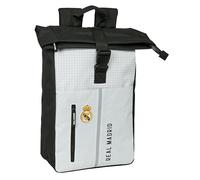 Safta REAL MADRID 1ª EQUIPACIÓN 24/25 - Mochila con Solapa para Portátil de 15.6", Ideal para Diferentes Edades, Cómoda y Versátil, Calidad y Resistencia, 28x13x42 cm, Color Blanco/gris