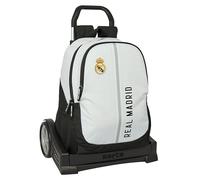 Safta REAL MADRID 1ª EQUIPACIÓN 24/25 - Mochila Escolar, Espalda Ergonómica, con Carro Evolution, Ideal para Niños de Diferentes Edades, Cómoda y Versátil, 32x16x44 cm, Color Blanco/gris
