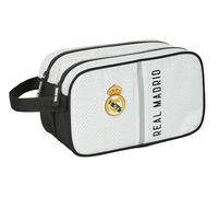 Safta Real Madrid 1ª EQUIPACIÓN 24/25 - Neceser Escolar Infantil Grande, Neceser Infantil, Adaptable a Carro, Ideal para Niños de 5 a 14 Años, Cómodo y Versátil, 26x12.5x15 cm, Color Blanco/Gris
