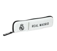 Safta Real Madrid 1ª EQUIPACIÓN 24/25 - Portatodo Estrecho Silicona, Estuche Infantil, Estuche Niño, Ideal para Niños en Edad Escolar, Cómodo y Versátil, 20x2x5.5 cm, Color Blanco/Gris