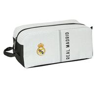 Safta Real Madrid 1ª EQUIPACIÓN 24/25 - Zapatillero Mediano, Multiusos, Portatodo, Deporte, Extraescolares, Fútbol, Cómodo y Versátil, 34x18x15 cm, Color Blanco/Gris