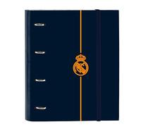 Safta REAL MADRID 2ª EQUIPACIÓN 24/25 - Carpeta 4 Anillas de 35 cm con 100 Hojas A4, Ideal para Niños de Diferentes Edades, Cómoda y Versátil, Calidad y Resistencia, 27x3.5x32 cm, Color Azul Marino