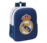 Safta Real Madrid 3D - Mochila de Guardería 3D, Adaptable a Carro, Fácil Limpieza, Ideal para Niños de Diferentes Edades, Cómoda y Versátil, Calidad y Resistencia, 22x10x27 cm