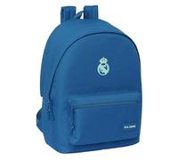 Safta REAL MADRID FEMENINO - Mochila para Portátil 15.6" y USB, Ideal para Jóvenes de Diferentes Edades, Tejido Reciclado, Cómoda y Versátil, Calidad y Resistencia, 31x18x44 cm, Color Azul
