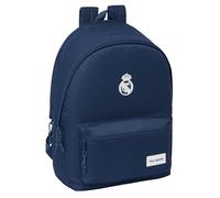 Safta REAL MADRID FEMENINO - Mochila para Portátil 15.6" y USB, Ideal para Jóvenes de Diferentes Edades, Tejido Reciclado, Cómoda y Versátil, Calidad y Resistencia, 31x18x44 cm, Color Azul marino