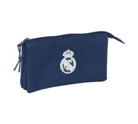 SAFTA Real Madrid Femenino - Portatodo Triple, Estuche Infantil, Estuche Niño, Ideal para Niños en Edad Escolar, Cómodo y Versátil, Calidad y Resistencia, 22x3x12 cm, Color Azul Marino