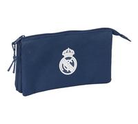 SAFTA Real Madrid Femenino - Portatodo Triple, Estuche Infantil, Estuche Niño, Ideal para Niños en Edad Escolar, Cómodo y Versátil, Calidad y Resistencia, 22x3x12 cm, Color Azul Marino
