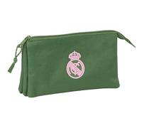 SAFTA Real Madrid Femenino - Portatodo Triple, Estuche Infantil, Estuche Niño, Ideal para Niños en Edad Escolar, Cómodo y Versátil, Calidad y Resistencia, 22x3x12 cm, Color Caqui