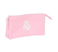 Safta Real Madrid Femenino - Portatodo Triple, Estuche Infantil, Estuche Niño, Ideal para Niños en Edad Escolar, Cómodo y Versátil, Calidad y Resistencia, 22x3x12 cm, Color Rosa