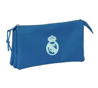 SAFTA Real Madrid Femenino - Portatodo Triple, Estuche Infantil, Estuche Niño, Ideal para Niños en Edad Escolar, Cómodo y Versátil, Calidad y Resistencia, 22x3x12 cm, Color Azul