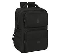 Safta REAL MADRID - Mochila para Portátil 15.6'' y USB con 2 Bolsillos, Ideal para Jóvenes de Diferentes Edades, Cómoda y Versátil, Calidad y Resistencia, 31x13x44 cm, Color Negro