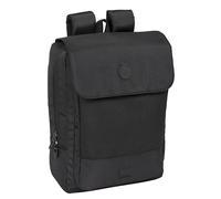 Safta REAL MADRID PREMIUM - Mochila para Portátil 13.3'' y USB con Solapa, Ideal para Jóvenes de Diferentes Edades, Cómoda y Versátil, Calidad y Resistencia, 29x12x39 cm, Color Negro