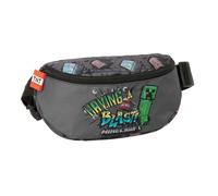 SAFTA | Riñonera Escolar Minecraft Graffiti, Compartimento Principal Gran Formato con Cremallera, Cinturón Ajustable con Cierre de PVC, Diseño Gris con Iconos y Tirador TNT, Medidas 23x9x14 cm
