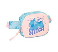 SAFTA | Riñonera Infantil Disney Stitch Ohana, Compartimento Principal con Cremallera, Cinta Ajustable con Cierre de PVC, Ligera y Resistente, Azul y Rosa, Vuelta al Cole, Medidas 14x4x11 cm