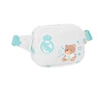 SAFTA | Riñonera Infantil Real Madrid Preescolar Blanca, Compartimento Principal con Cremallera, Cintas Ajustables con Cierre de PVC, Diseño Blanco con Osito y Escudo, Escolar, Medidas 14x4x11 cm