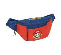 SAFTA | Riñonera Super Mario Bros Mamma MIA, 23x9x12 cm, Compartimento Principal Grande con Cremallera y Bolsillo Frontal, Cintas Ajustables con Cierre PVC, Azul y Rojo Infantil