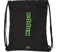Safta | Saco Deportivo Kappa Black Plano, Mochila Saco Escolar y Gimnasio con Cierre de Cordones, Bolsillo Interior con Cremallera, Ligero y Resistente, Color Negro con Logo Verde, Medidas 35x1x40 cm