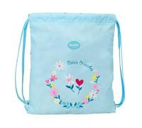 Safta | Saco Deportivo Plano Blackfit8 Pétalos, Mochila Escolar de Cuerdas Infantil y Juvenil, Bolsillo Interior con Cremallera, Ligero y Resistente, Estampado Floral Azul Celeste, Medidas 35x1x40 cm
