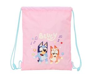 Safta | Saco Deportivo Plano Junior Bluey Dance, Mochila Escolar de Cuerdas Infantil, Bolsillo Interior con Cremallera, Cierre de Seguridad Anti-Estrangulamiento, Medidas 26x1x34 cm