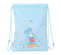 Safta | Saco Deportivo Plano Junior Disney Mickey Mouse Baby, Mochila Escolar de Cuerdas Infantil, Cierre de Seguridad Anti-Estrangulamiento, Bolsillo Interior con Cremallera, Medidas 26x1x34 cm