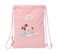 Safta | Saco Deportivo Plano Junior Disney Minnie Mouse Baby, Mochila Saco Escolar Infantil con Cordones, Cierre de Seguridad Anti-Estrangulamiento, Medidas 26x1x34 cm