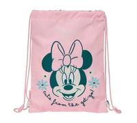 Safta | Saco Deportivo Plano Junior Disney Minnie Mouse Minty, Mochila Escolar de Cuerdas Infantil, Bolsillo Interior con Cremallera, Cierre de Seguridad Anti-Estrangulamiento, Medidas 26x1x34 cm