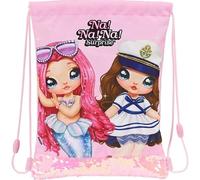 Safta | Saco Deportivo Plano Junior Na! Na! Na! Surprise Sparkles, Mochila Saco Escolar Infantil Rosa con Cordones, Bolsillo Interior con Cremallera, Medidas 26x1x34 cm
