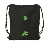 SAFTA | Saco Deportivo Real Betis Balompié, Mochila Saco Escolar y Gimnasio con Cierre de Cordones, Bolsillo Lateral Grande con Cremallera, Ligero y Resistente, Color Negro y Verde, Medidas 35x1x40 cm