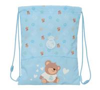 Safta | Saco Deportivo Real Madrid Preescolar Azul, Mochila Escolar Infantil con Cierre de Cordones y Seguridad Anti-Estrangulamiento, Bolsillo Interior con Cremallera, Medidas 26x1x34 cm