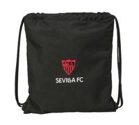 Safta | Saco Deportivo Sevilla FC Tipo Gym Sack, Plano y Ligero, Cierre con Cordones, Bolsillo Interior con Cremallera, Color Negro con Escudo, Infantil y Juvenil, Vuelta al Cole, Medidas 35x1x40 cm