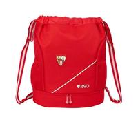 SAFTA | Saco Deportivo Sevilla FC Tipo Mochila, Bolsillos Laterales de Red Portabotellas y Bolsillos con Cremallera, Compartimento Inferior Doble Apertura, Interior con Cremallera, Medidas 34x15x43 cm