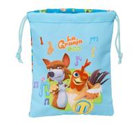 Safta | Saco Merienda Infantil La Granja de Zenón, Saquito Escolar con Cierre de Cordón, Bolsa Ligera para Vuelta al Cole y Guardería, Color Azul con Personajes, Reutilizable, Medidas 20x25 cm