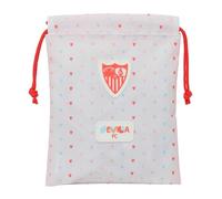 Safta | Saco Merienda Infantil Sevilla FC Preescolar, Saquito Escolar con Cierre de Cordón y Apertura Rápida, Ligero y Resistente, Diseño Blanco con Cordones Rojos y Escudo, Medidas 20x25 cm